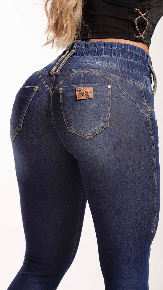 Rhero Pantalones vaqueros de talle alto para mujer 56658