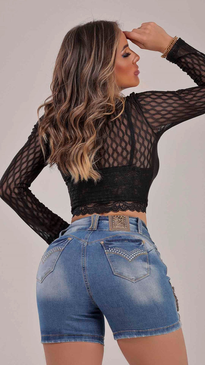 Rhero Pantalones cortos vaqueros elásticos para mujer 56603