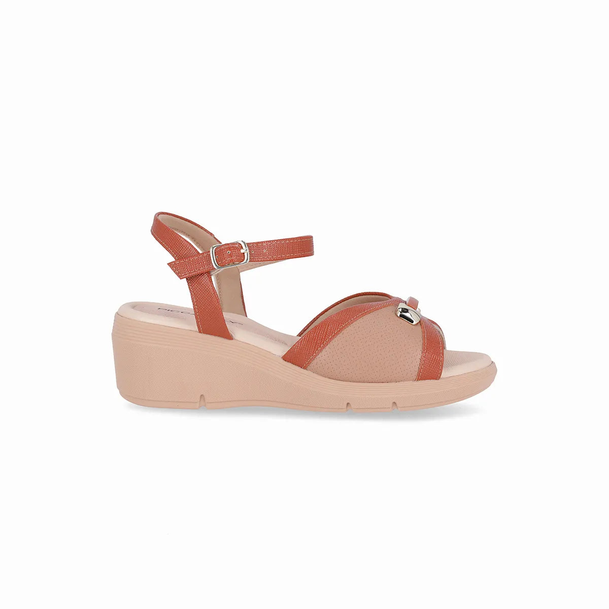 Piccadilly beige wedges sandal with caramel straps and metallic detail.