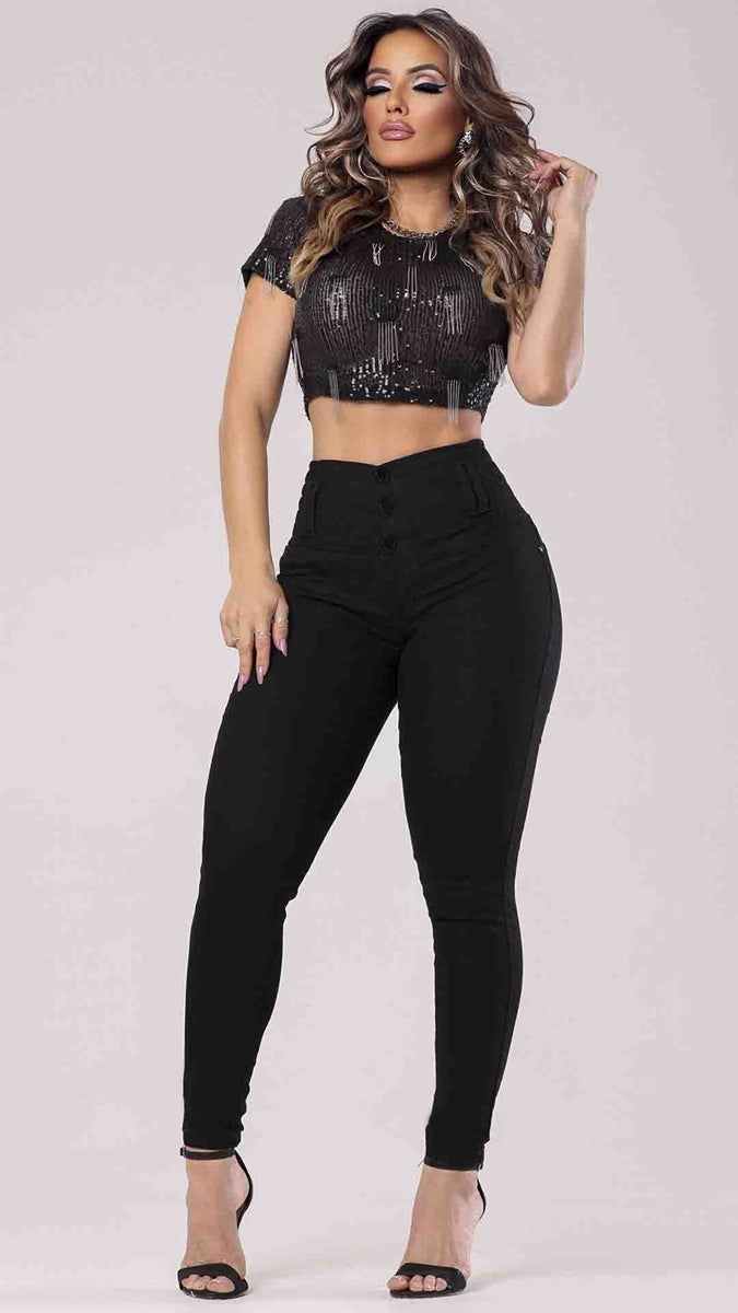 Rhero Pantalones vaqueros de compresión para levantamiento de glúteos y cintura alta para mujer 56938