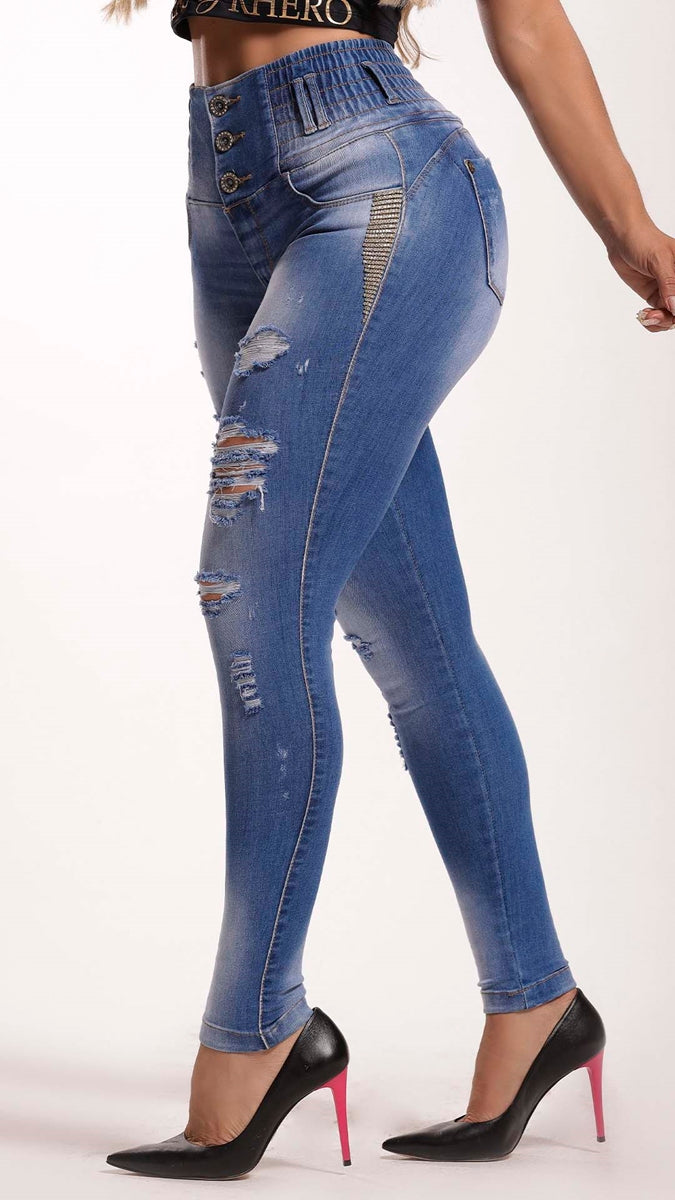Rhero Pantalones vaqueros ajustados de talle alto para mujer 56565