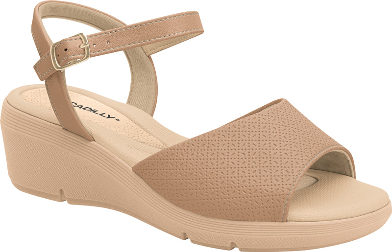 Piccadilly flat-heeled sandal in beige, with adjustable buckle, open upper part.
