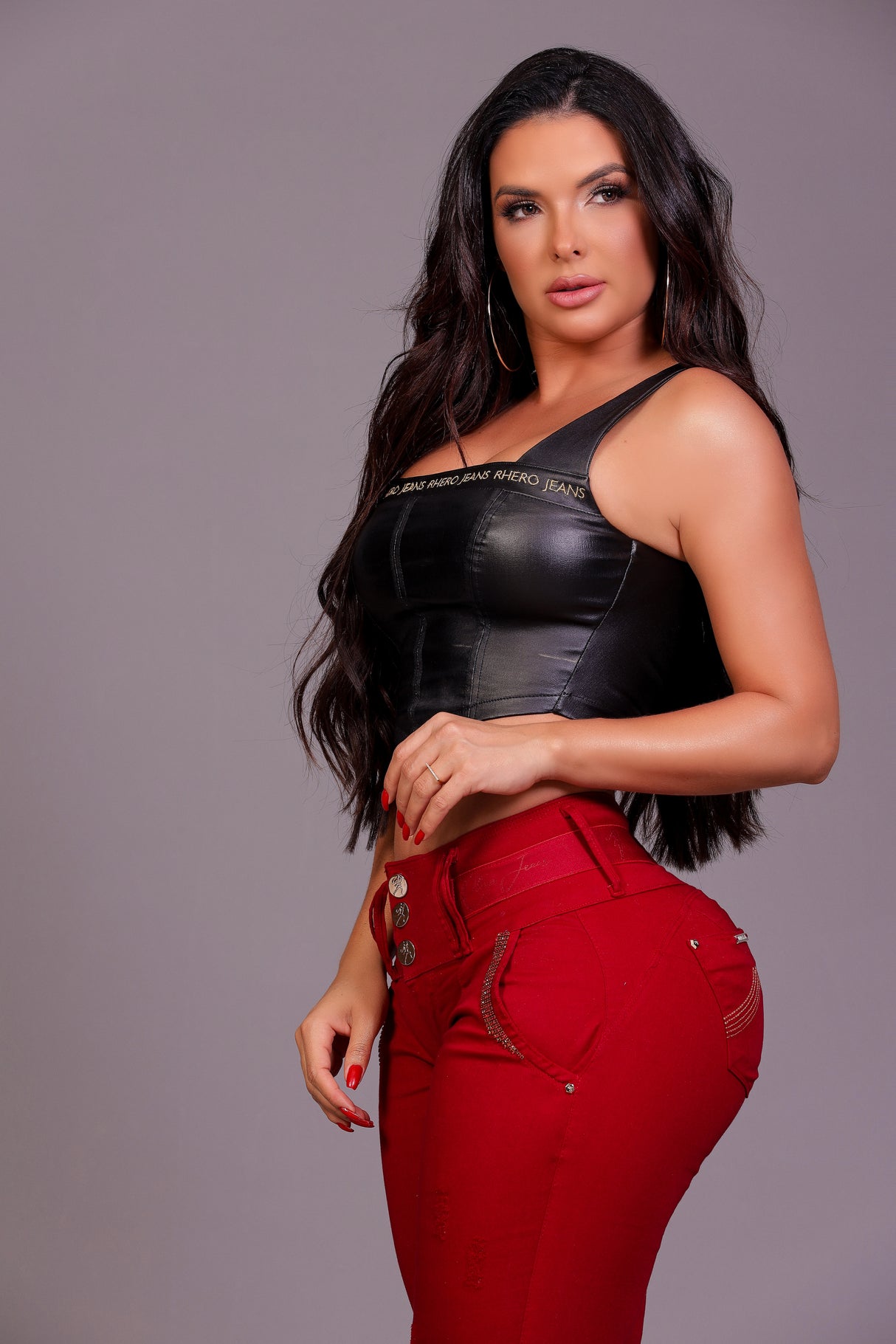 Rhero Pantalones vaqueros ajustados de talle alto para mujer con levantamiento de glúteos 56687