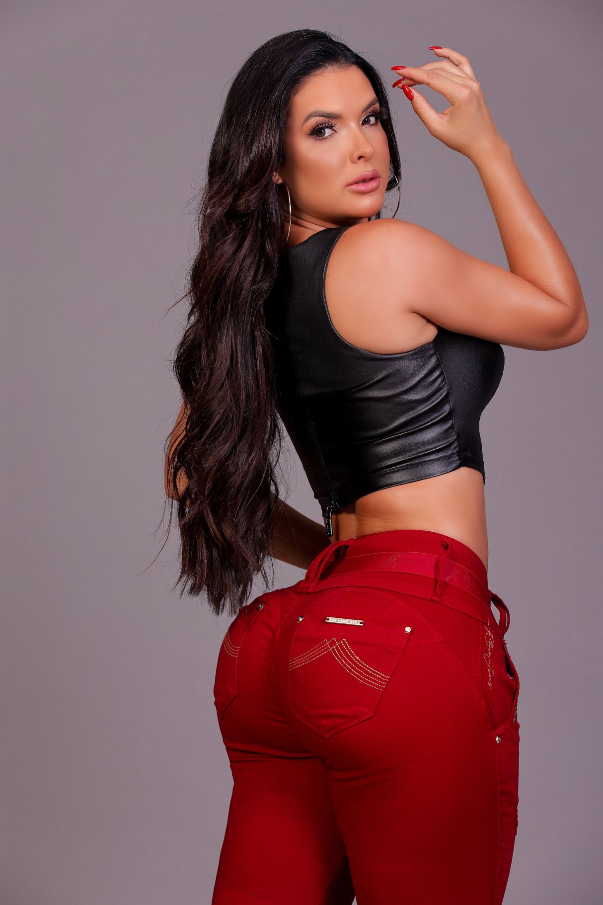 Rhero Pantalones vaqueros ajustados de talle alto para mujer con levantamiento de glúteos 56687