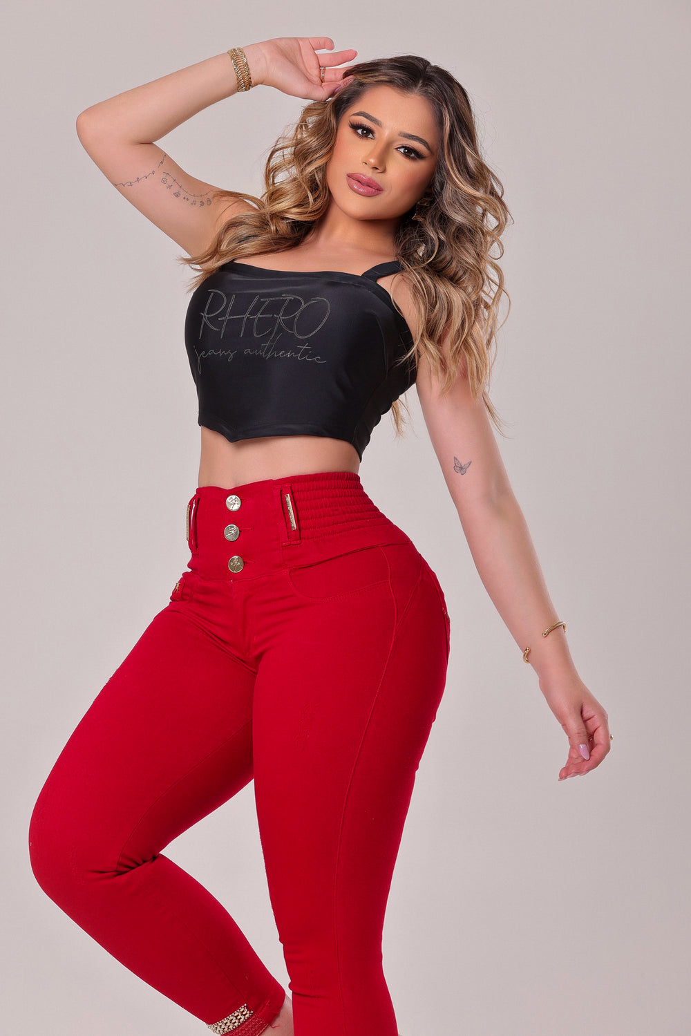 Rhero Pantalones vaqueros de talle alto para mujer con levantamiento de glúteos 56892