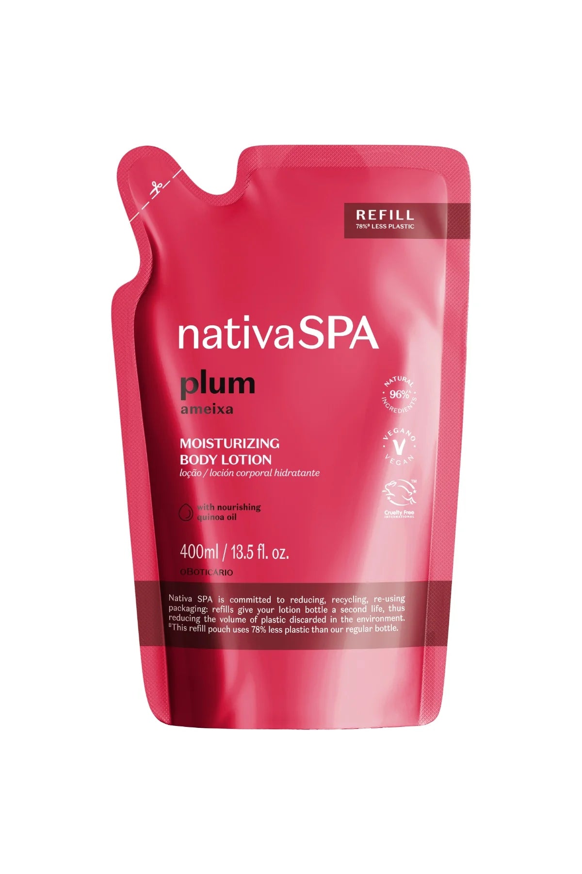 Recambio de loción corporal hidratante con ciruela para mujer de O boticario Nativa Spa