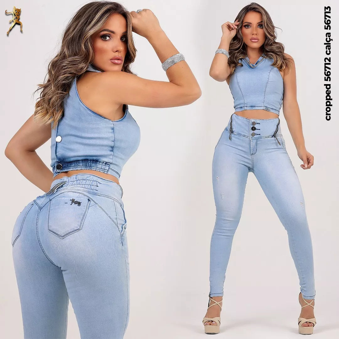 Rhero Pantalones vaqueros de cintura alta para mujer con levantamiento de glúteos 56713