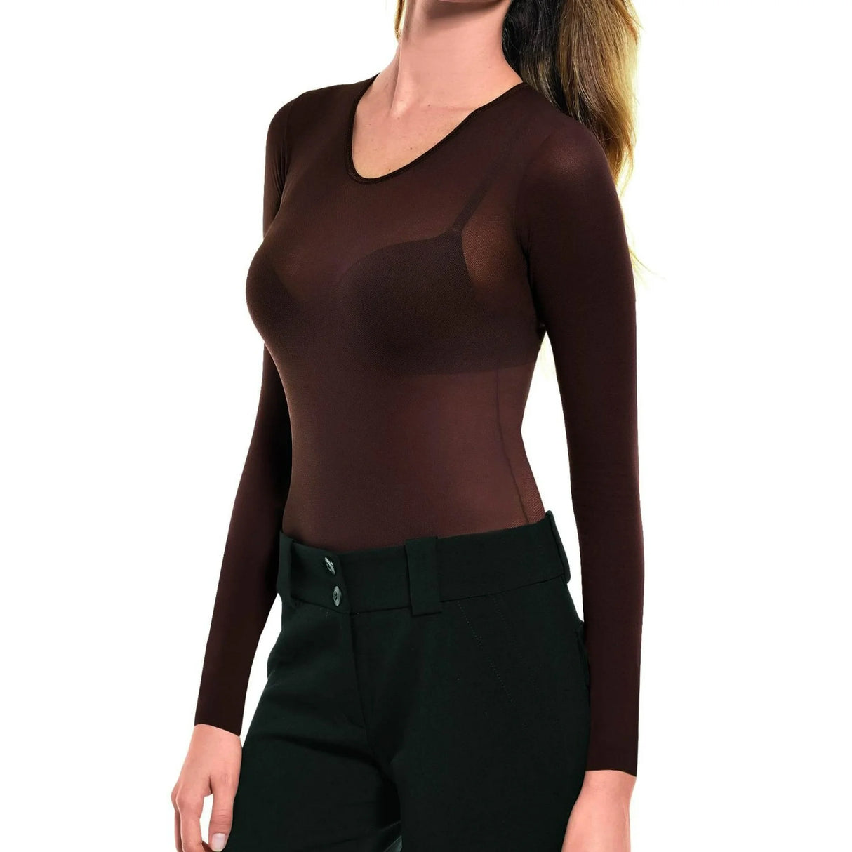 Lupo Loba Women's Long Sleeve Second Skin Sheer Top With Microfiber 845