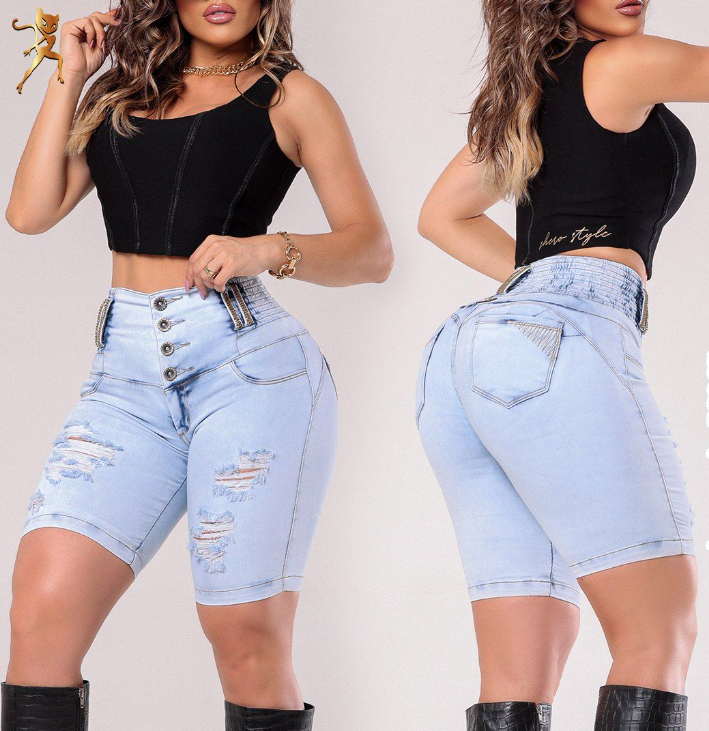 Rhero Pantalones cortos vaqueros largos para mujer 56863