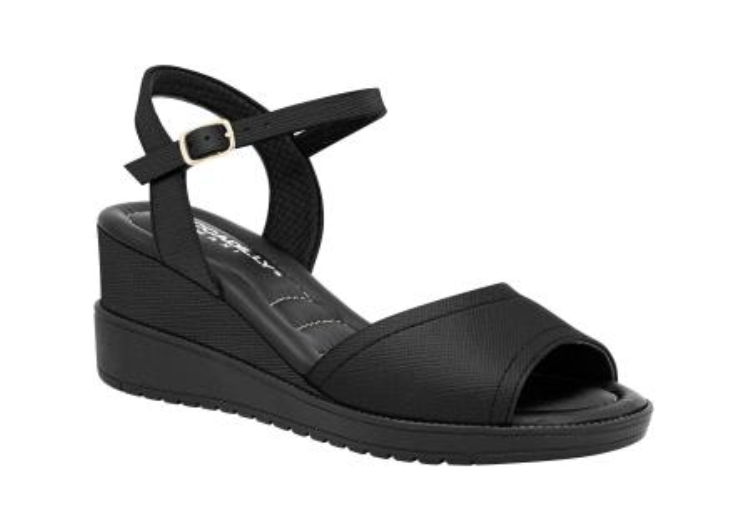 Piccadilly high-heel sandal in black, featuring a soft, curshuined insole. includes an adjustable ankle buckle.