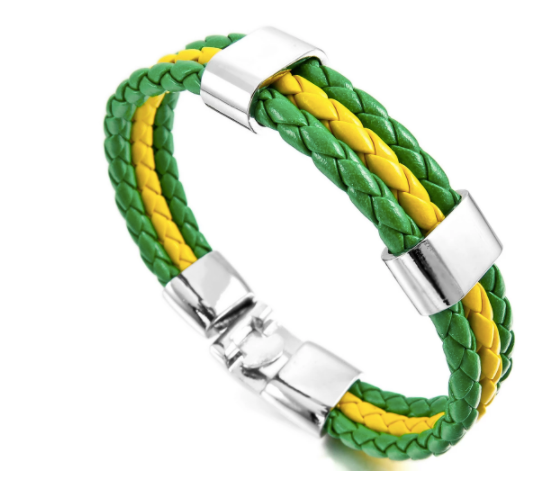 Brazalete de Cuero Trenzado Bandera Brasileña