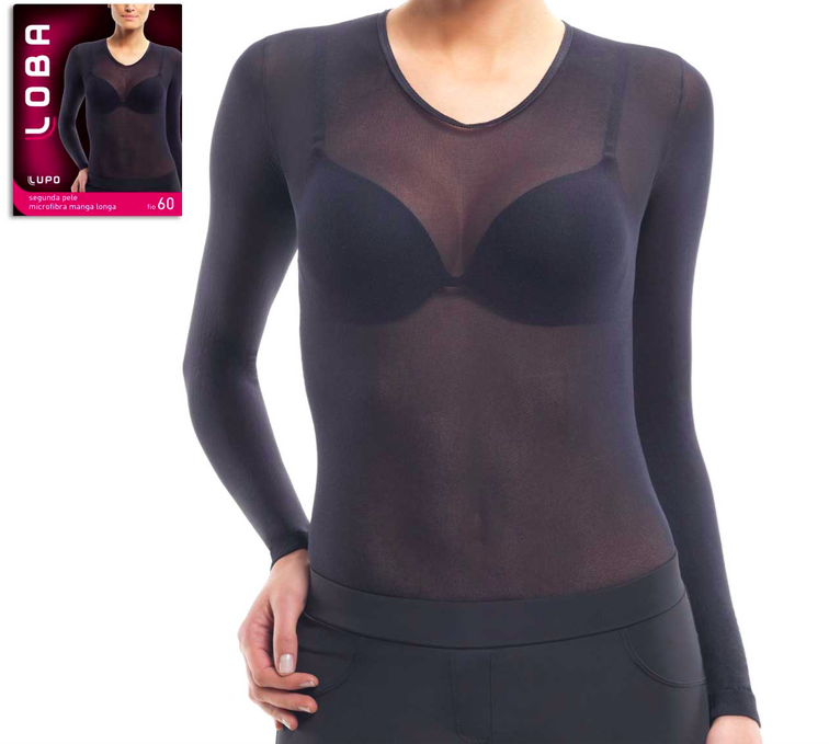 Lupo Loba Women's Long Sleeve Second Skin Sheer Top With Microfiber 845