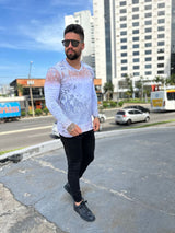 Volar Camisa de manga larga con cuello en V para hombre 10v1