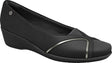Piccadilly black heeled flat with gold strap.