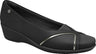 Piccadilly black heeled flat with gold strap.