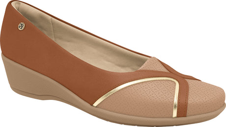 Piccadilly heeled flat in dark beige with golden strap detail on the upper and light beige accents.