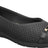 Low-heeled  black ballet flats, padded with gold details the part and back