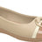 Low-heeled  beige ballet flats, padded with gold details the part and back