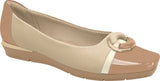 Low-heeled  beige ballet flats, padded with gold details the part and back