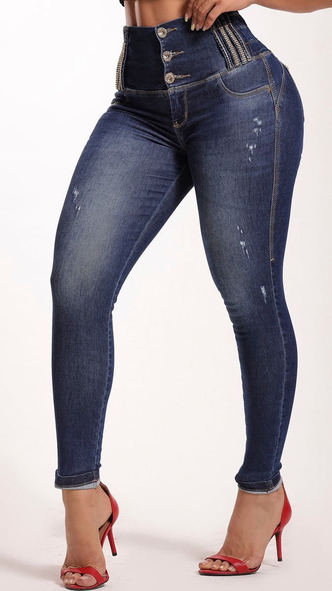 Calça jeans feminina de cintura alta Rhero 56658