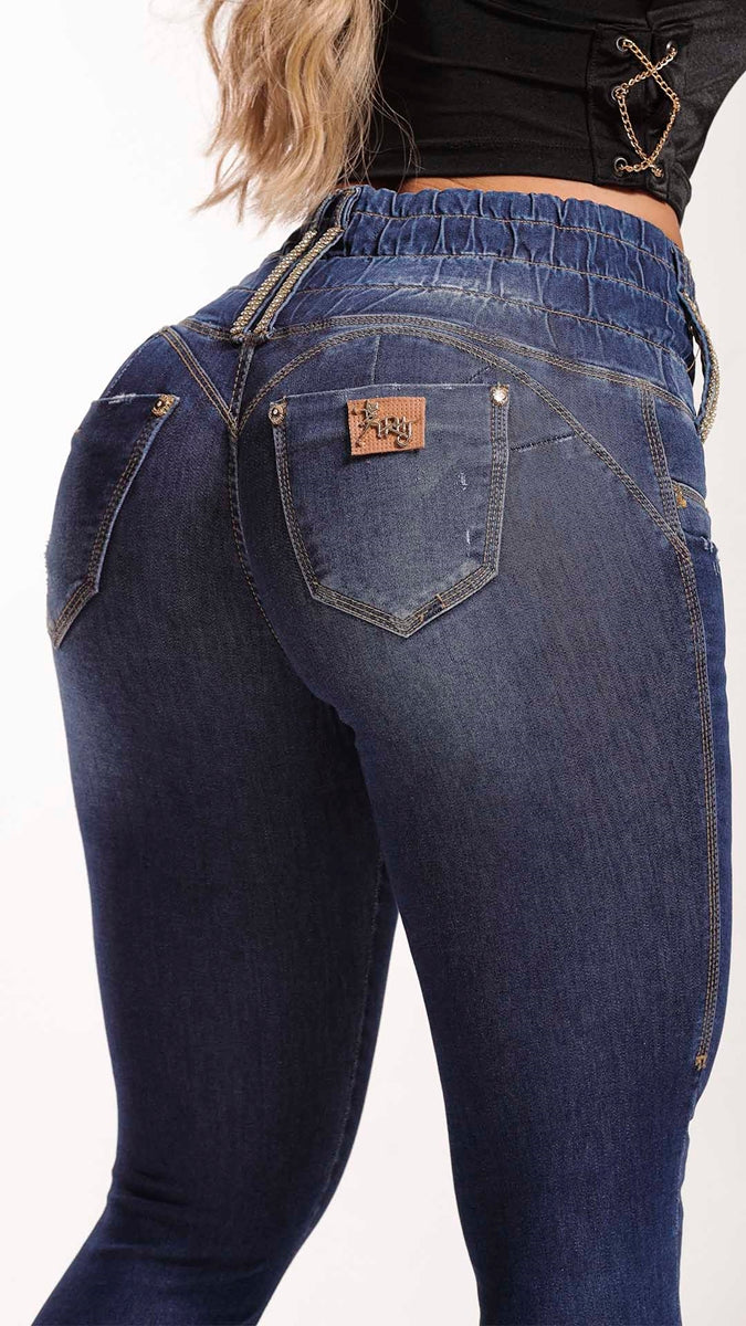 Calça jeans feminina de cintura alta Rhero 56658