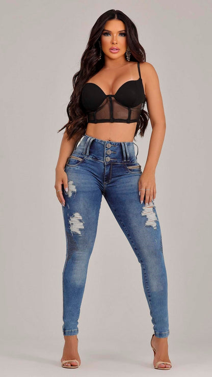 Calça jeans feminina de cintura alta Rhero 56625