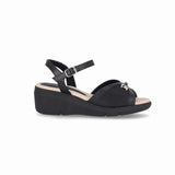 Piccadilly black wedges sandal with adjustable ankle strap and elegant design.