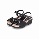 Piccadilly black wedges sandal with adjustable ankle strap and elegant design.