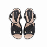 Piccadilly black wedges sandal with adjustable ankle strap and elegant design.