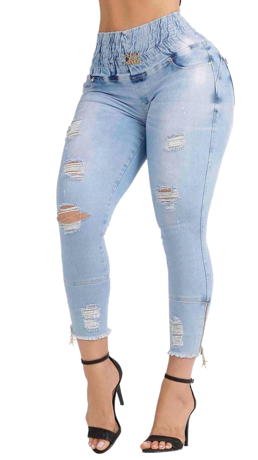 Rhero Pantalones vaqueros de compresión de cintura alta para mujer 56652