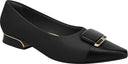 low-heeled point-toe black Piccadilly shoe  with black  embellishment and gold detail