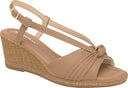 Beige wedges sandal by  Piccadilly, featuring an adjustable strap with a gold buckle, front knot detail, and a textured woven wedges heel in a natural jute tone 