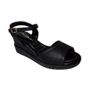 Piccadilly high-heel sandal in black, featuring a soft, curshuined insole. includes an adjustable  ankle buckle, ensuring elegance and a comfortable  fit. 