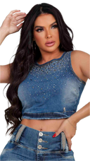 Top corto de jeans para mujer Rhero 56451