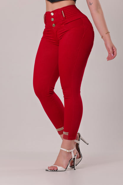 Calça jeans feminina de cintura alta Rhero com levantamento de bumbum 56892