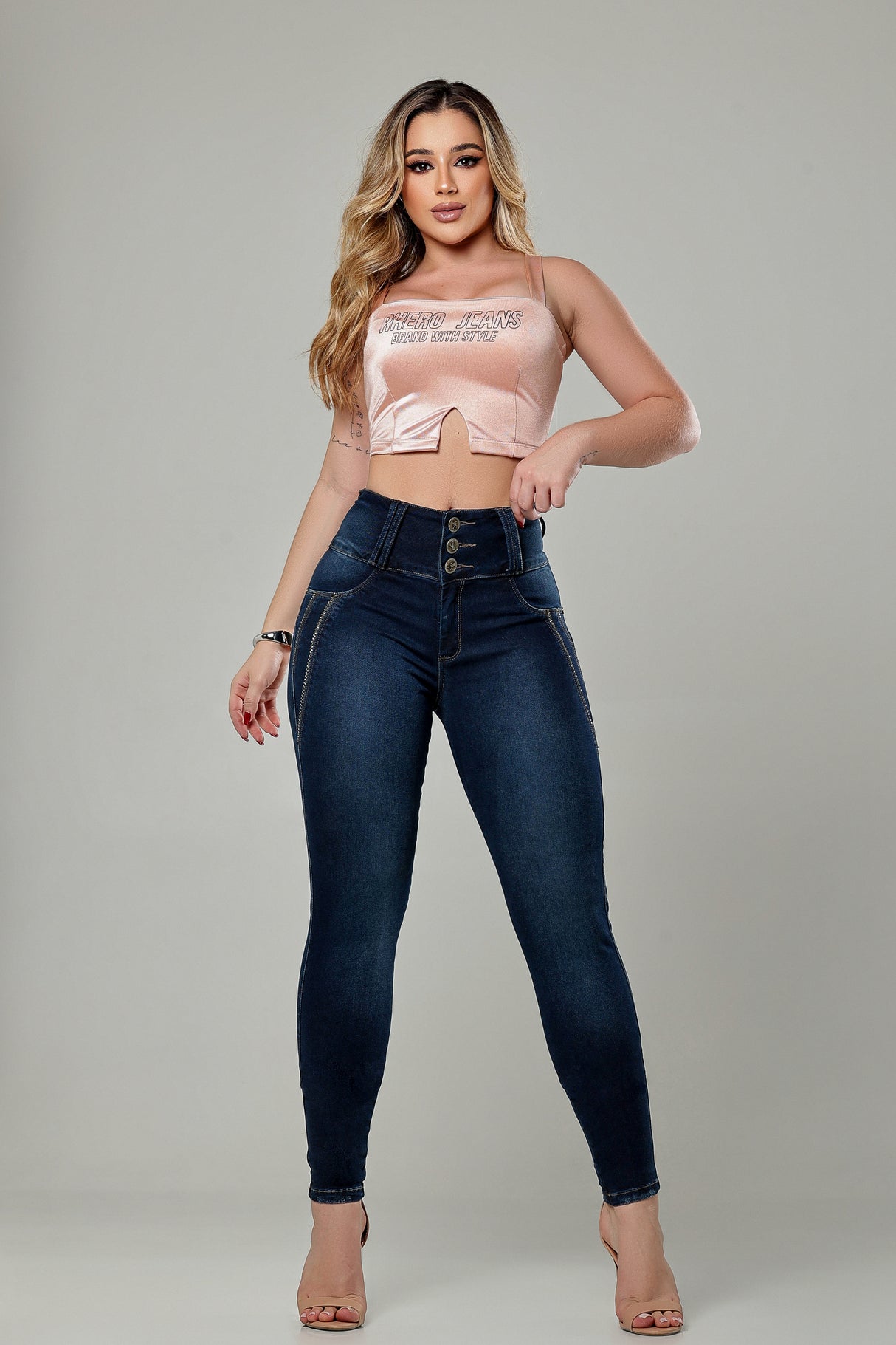 Calça Jeans Skinny de Compressão Feminina Rhero com Elevação de Bumbum 57236