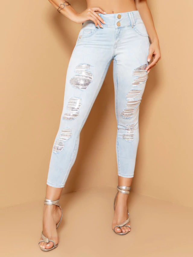 Pit Bull Jeans Women's High Waist Ripped Jeans Pants With Butt Lift 65051