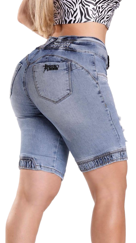 Rhero Pantalones cortos vaqueros rasgados de talle alto para mujer 56459
