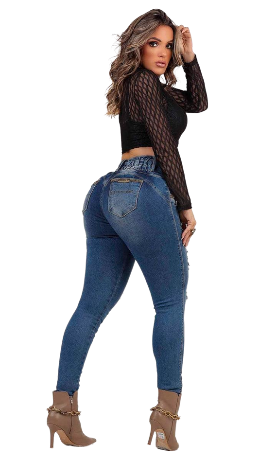 Calça jeans feminina de cintura alta Rhero 56623