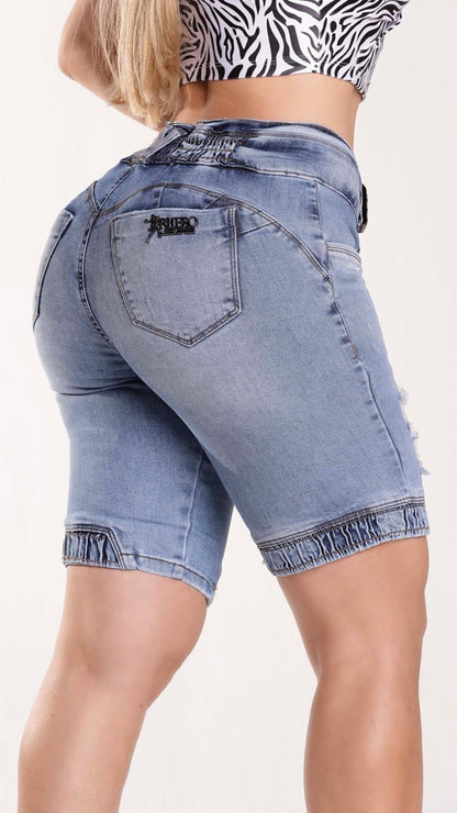 Shorts jeans rasgados femininos de cintura alta Rhero 56459