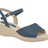 Piccadilly sandal with medium flat heel in blue, featuring a soft, cushioned insole. it has an adjustable buckle at the heel.