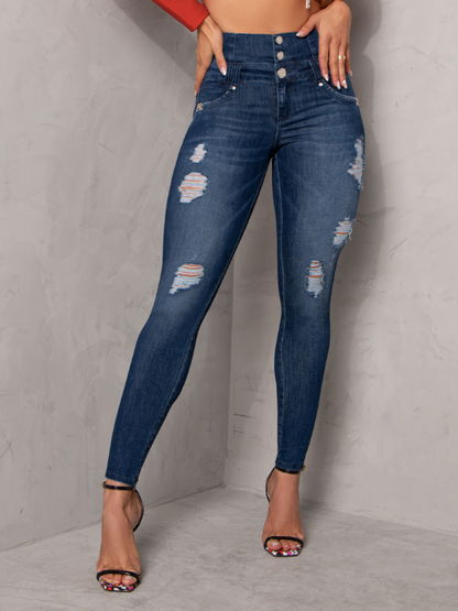 Pit Bull Jeans Vaqueros rasgados de talle alto para mujer con levantamiento de glúteos 65336