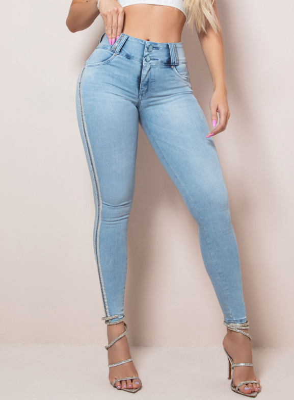 Calça jeans feminina de cintura alta Pit Bull com levantamento de bumbum 65218