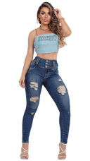 Calça jeans feminina de cintura alta Rhero 56776
