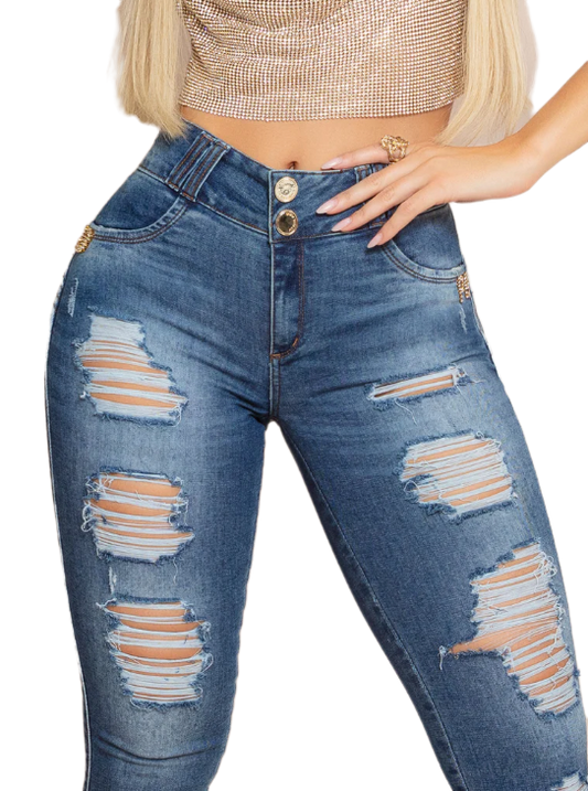 Pit Bull Jeans feminino cintura alta rasgado com levantamento de bumbum 65945