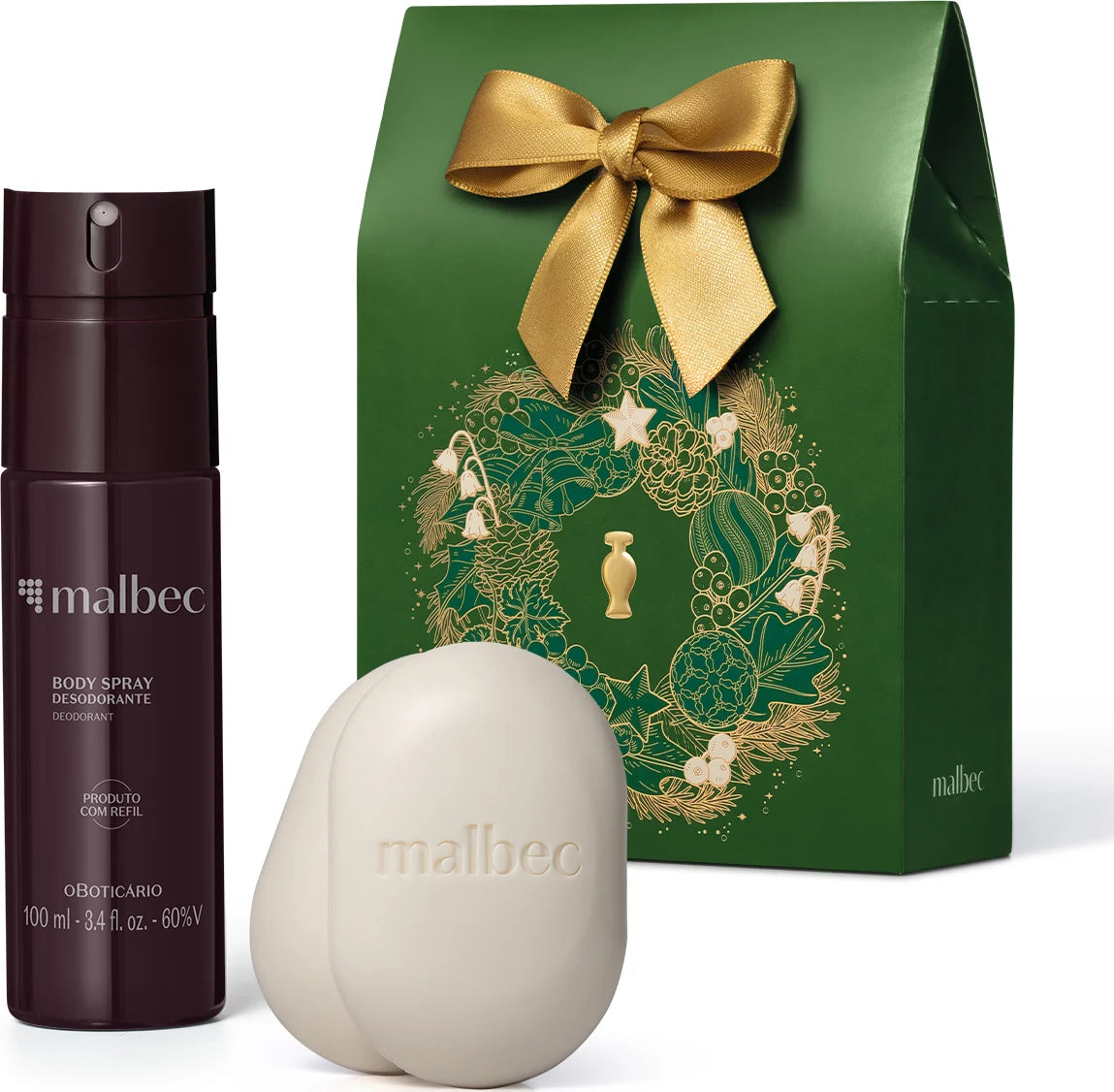 O Boticario Men's  Malbec Body Spray And Soap Gift Pack