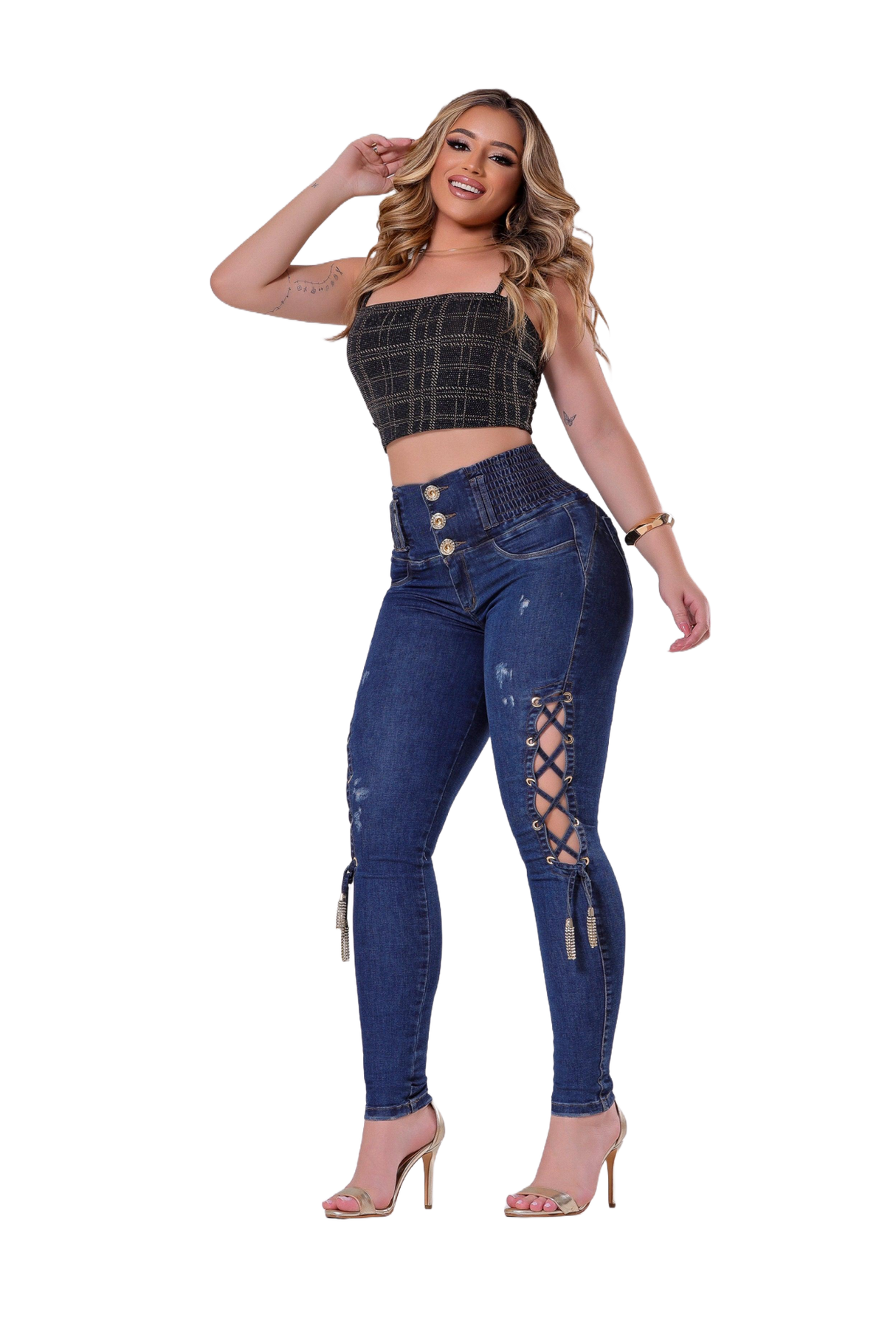 Rhero Pantalones vaqueros de talle alto para mujer con levantamiento de gluteos 57080 2 vaqueros azules