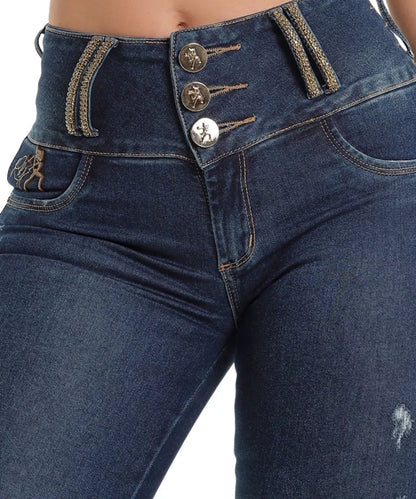 Calça jeans feminina de cintura alta Rhero com levantamento de bumbum 56622