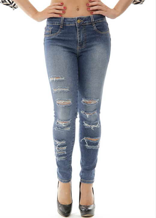 Calça jeans feminina rasgada de cintura baixa Sawary 246063