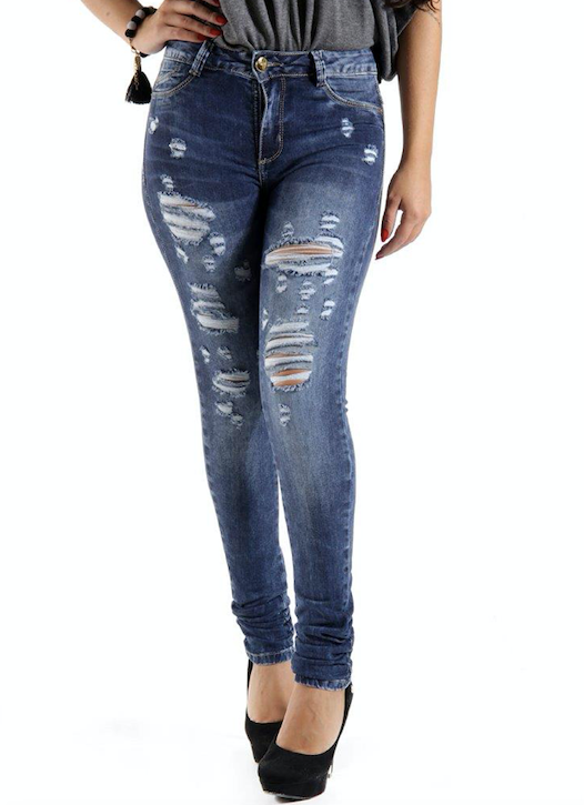 Calça jeans feminina rasgada de cintura baixa Sawary 248059